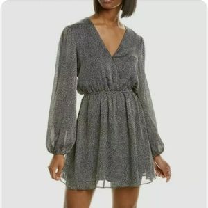 Leyden Woman's Wrap Black Printed Mini Long Sleeve Dress